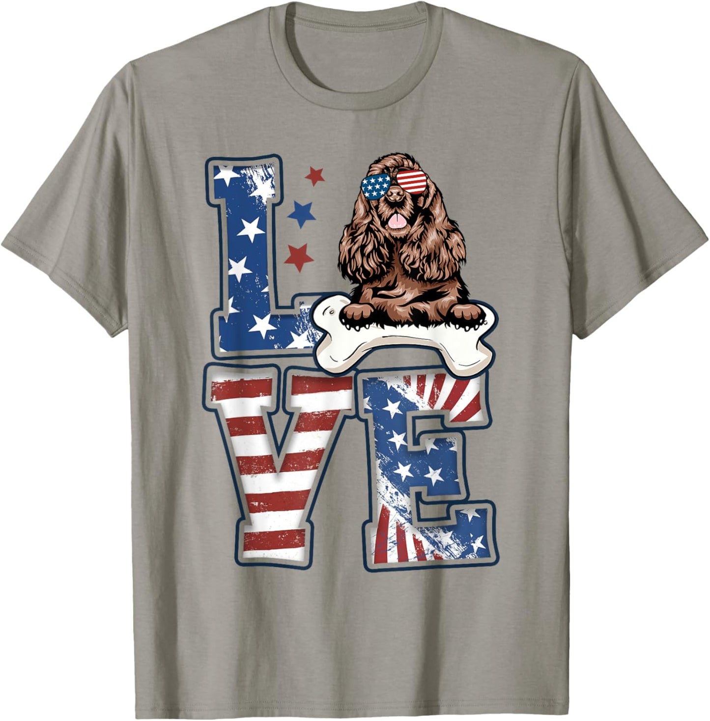 4th of July Decor Patriotic Love Cocker Spaniel Dog USA Flag T-Shirt