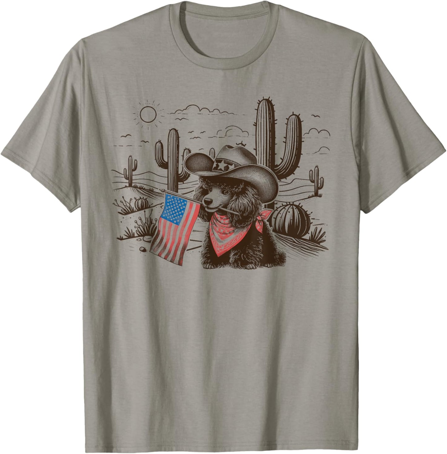 America Western Cowboy Dog Poodle 4th of July T-shirt