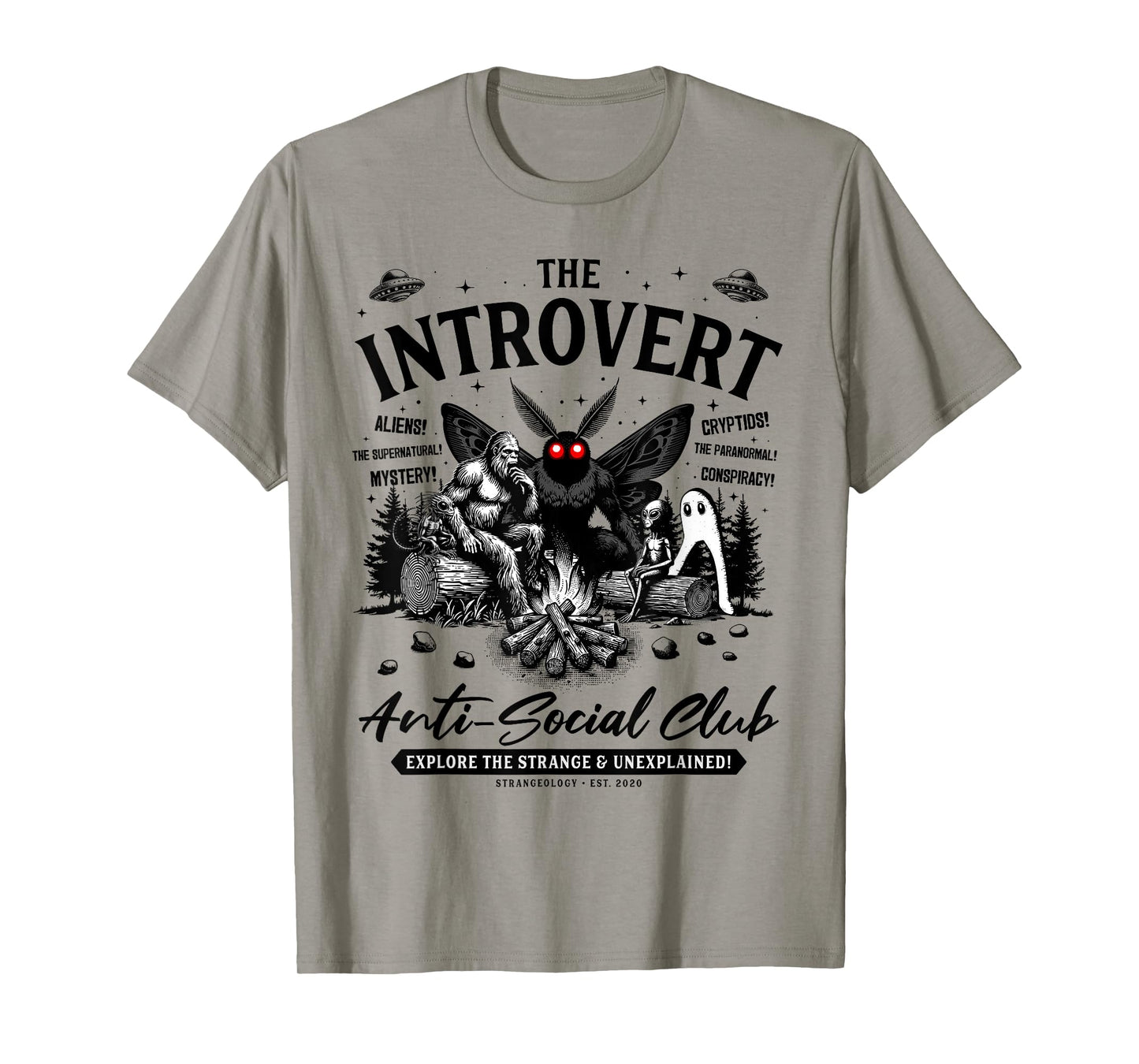 The Introvert Social Club Bigfoot Mothman Alien Creature T-Shirt