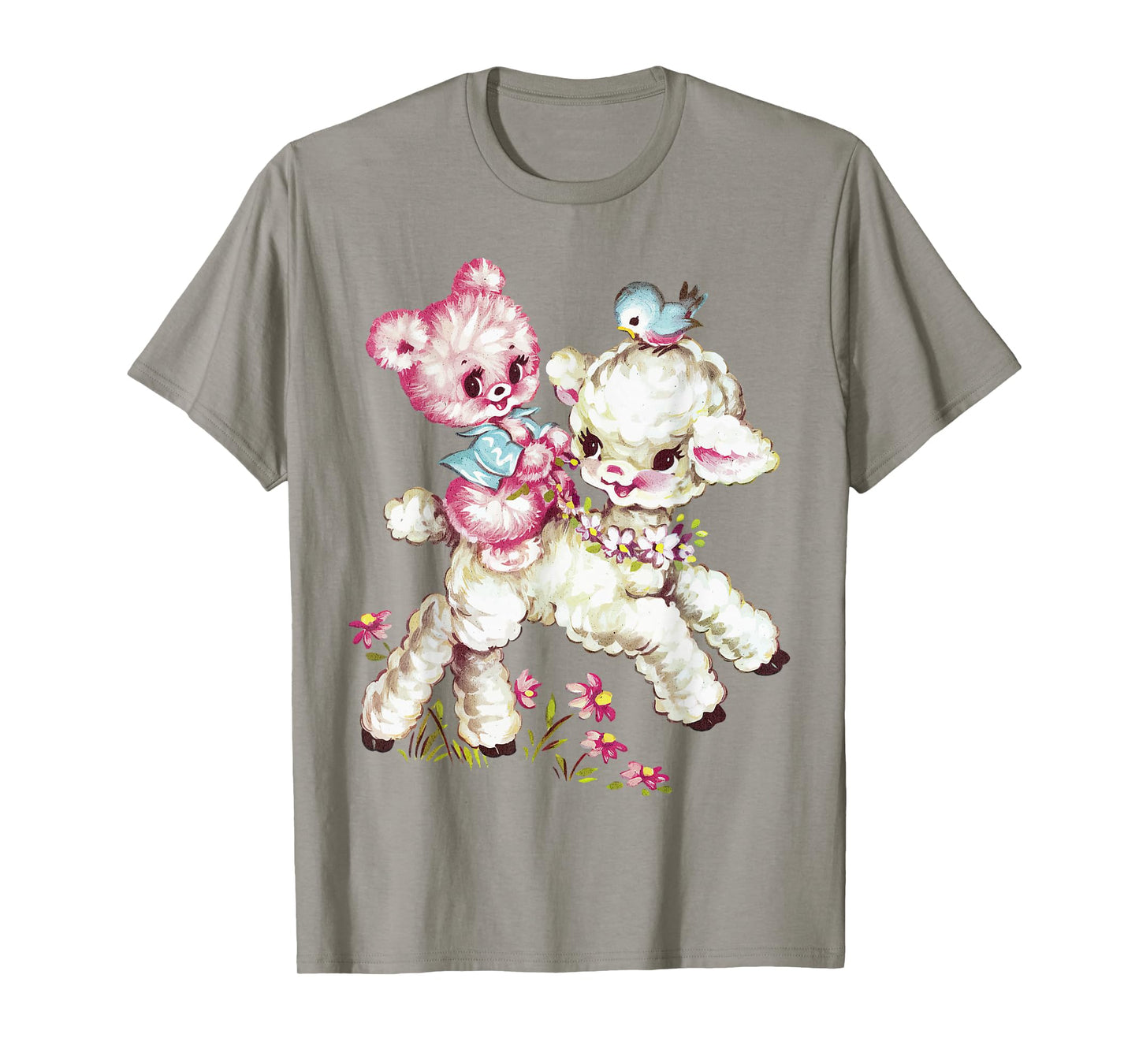 Vintage Easter Cute Lamb Bear Spring Flowers Retro Vintage T-Shirt