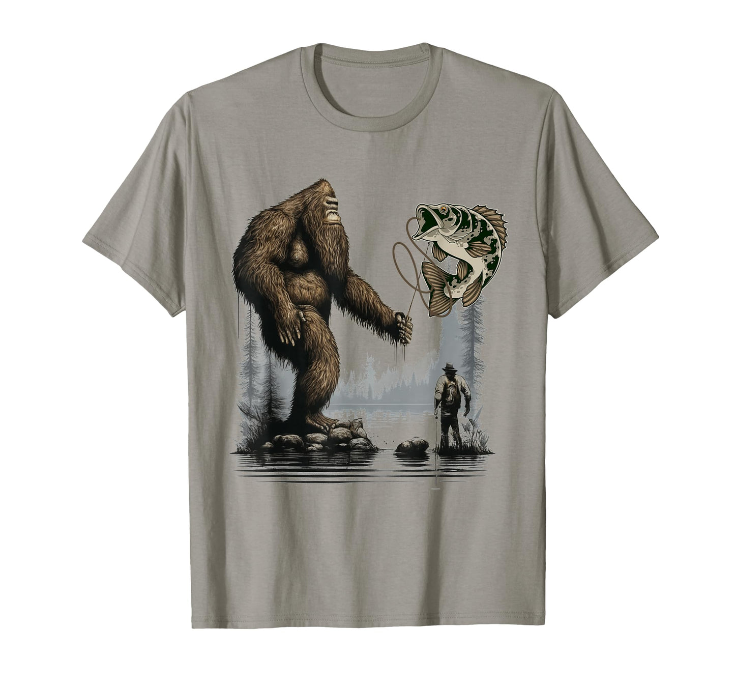 Bigfoot Fishing Funny Sasquatch Fish T-Shirt