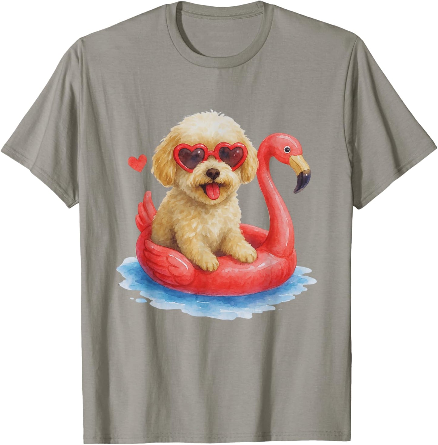 Maltipoo Flamingo Float Summer Cute Dog Sunglasses Vacation T-Shirt