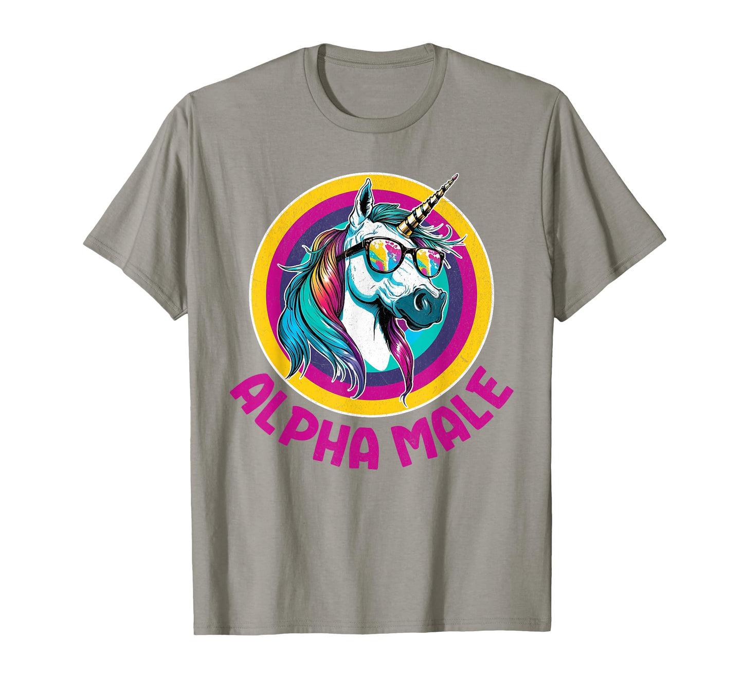 Alpha Male Rainbow Unicorn Funny Ironic Rude Humor Retro T-Shirt