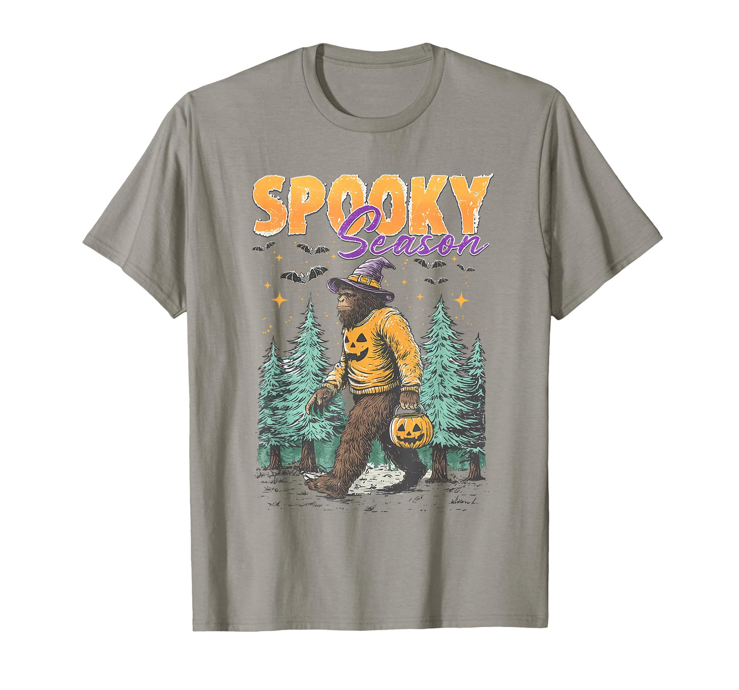 Retro Spooky Season Halloween Pumpkin Bigfoot Men Women Kids T-Shirt