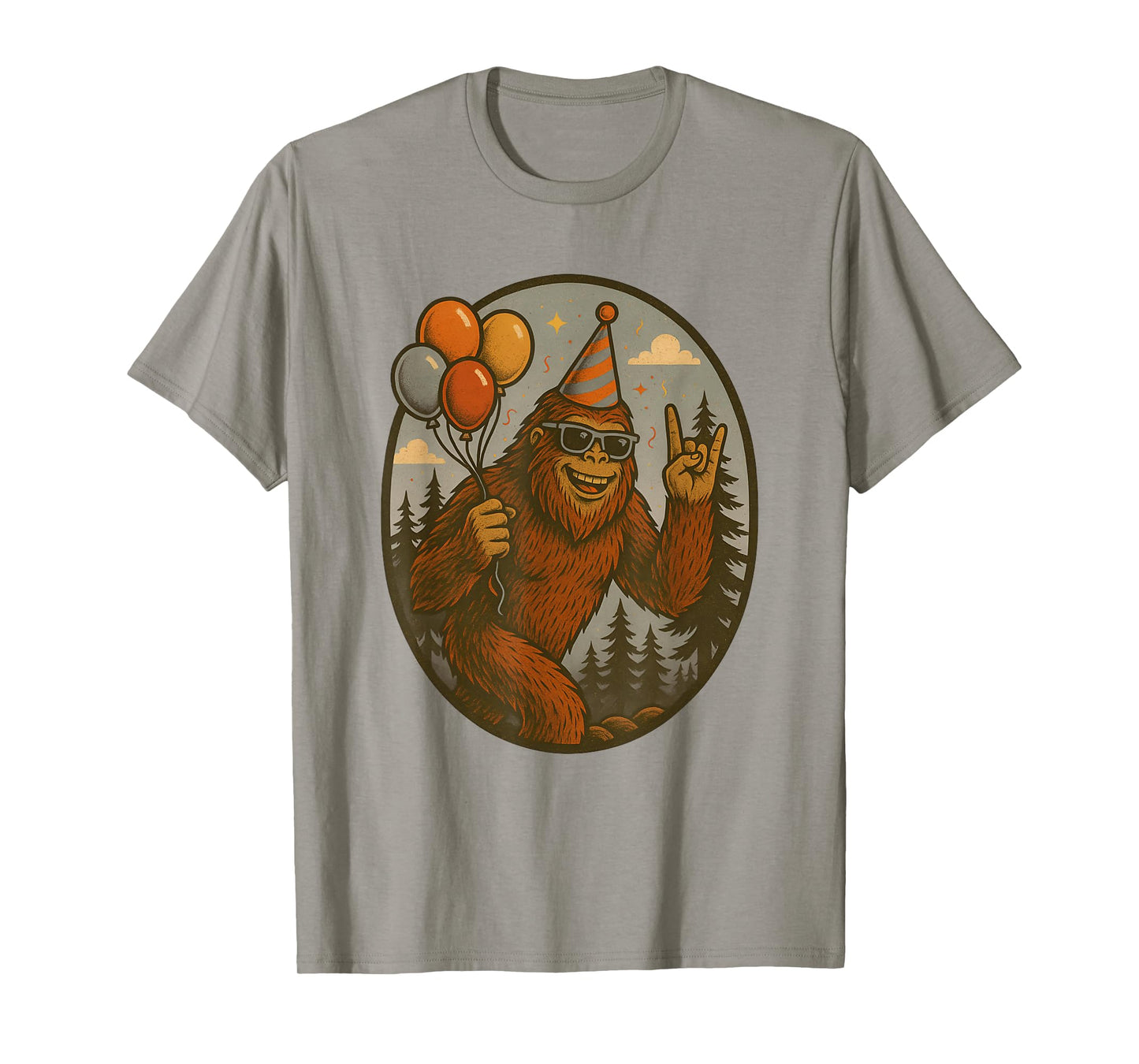 Bigfoot Party Vibes Birthday Balloons Forest Fun T-Shirt