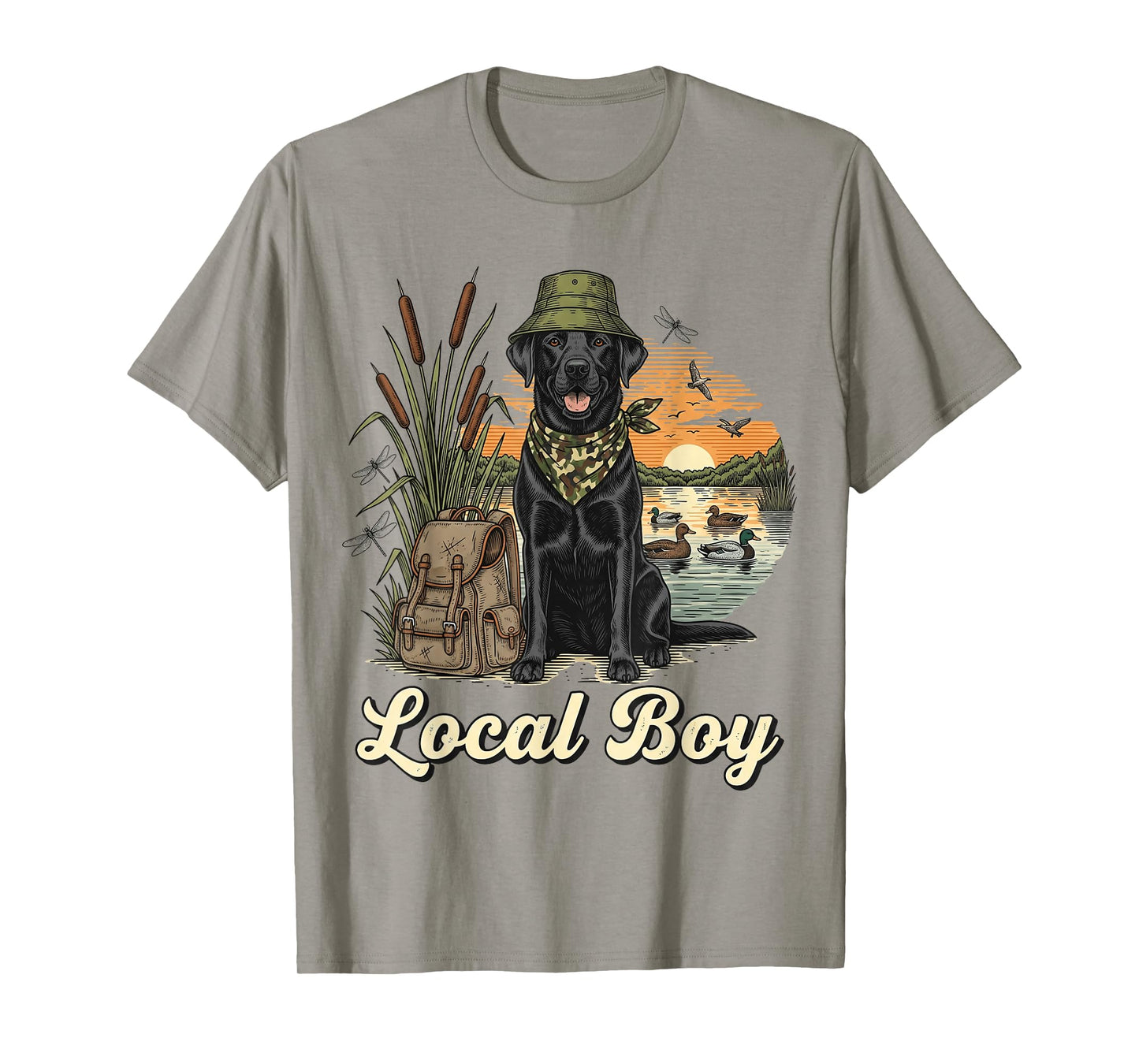 Local Boy Hunting Black Lab Retriever Waterfowl Marsh Sunset T-Shirt