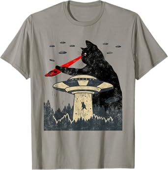 Alien UFO Abduction Laser Eye Funny Cat T-Shirt