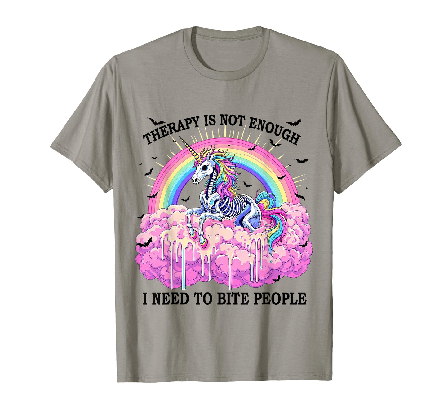 Therapy Isn't Enough I Need To Bite People Skeleton Unicorn T-Shirt