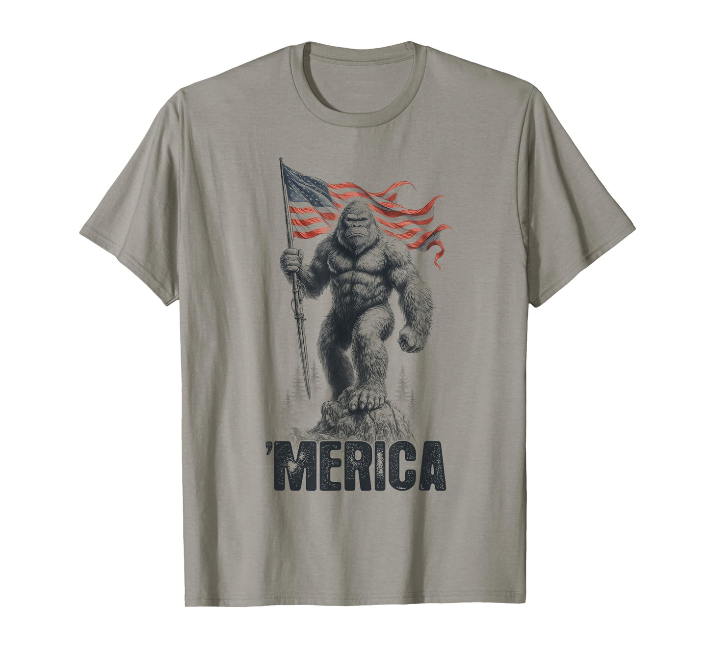 Patriotic Sasquatch American Flag - Legendary Bigfoot Merica T-Shirt