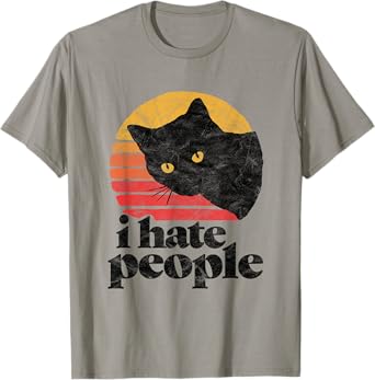 I Hate People Funny Vintage Style Cat Retro Distressed Men Women Girls Kids T-Shirt