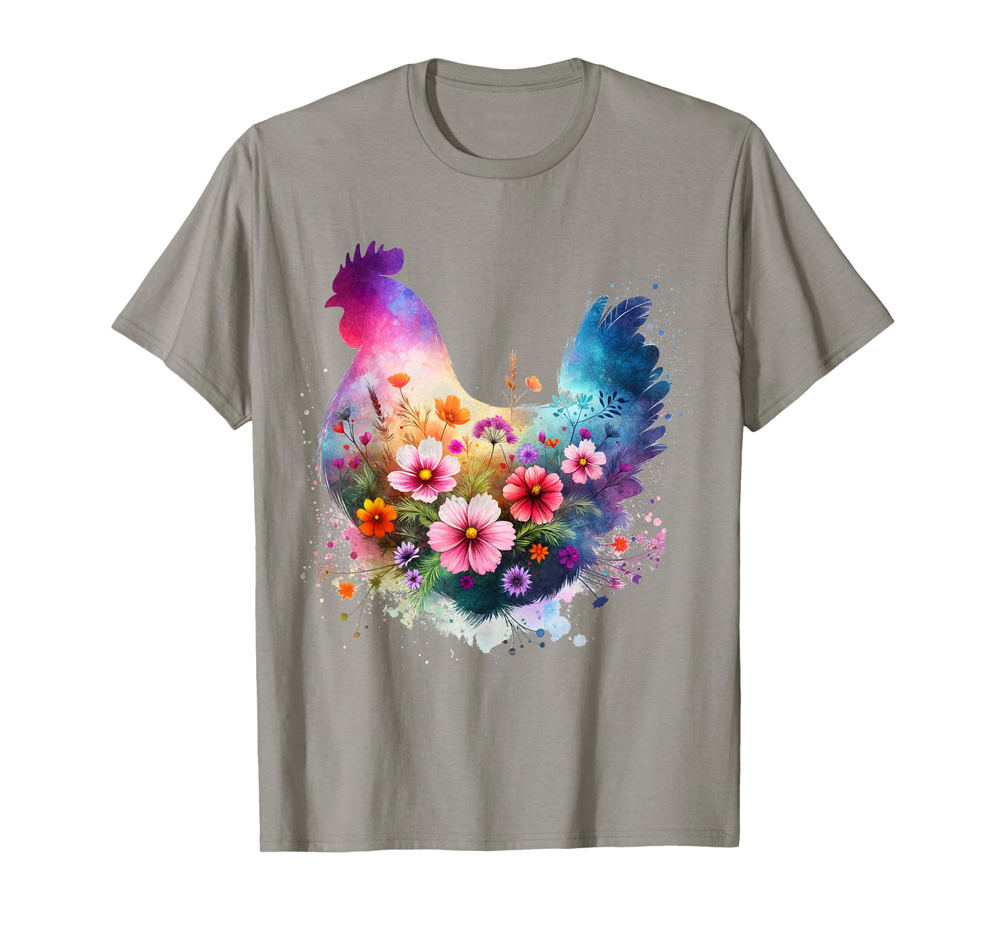Chicken Floral Art Graphic Women Farm Chicken Lover Colorful T-Shirt