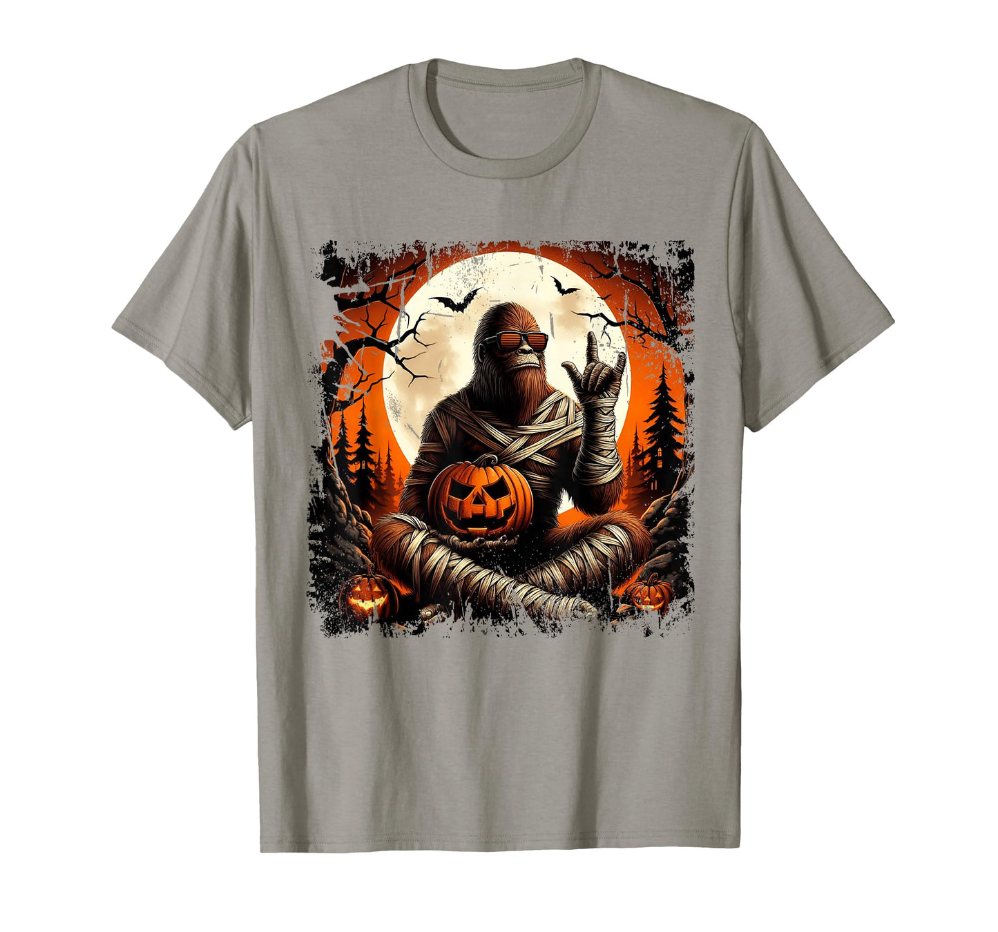 Spooky Sasquatch Bigfoot Mummy Halloween Jack O Lantern Mens T-Shirt