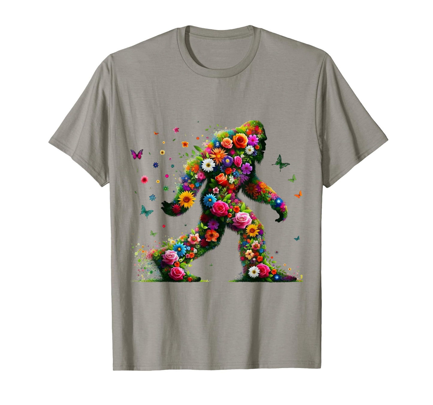 Floral Bigfoot Colorful Flower Power Hippie Sasquatch Art T-Shirt