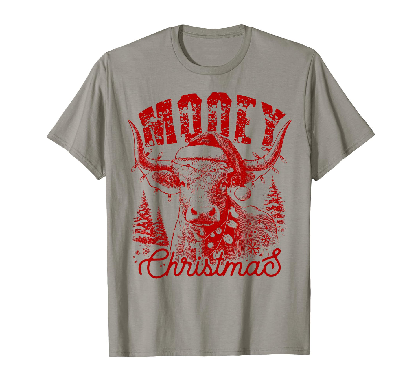 Mooey Christmas Western Heifer Highland Cow Santa Hat Xmas T-Shirt
