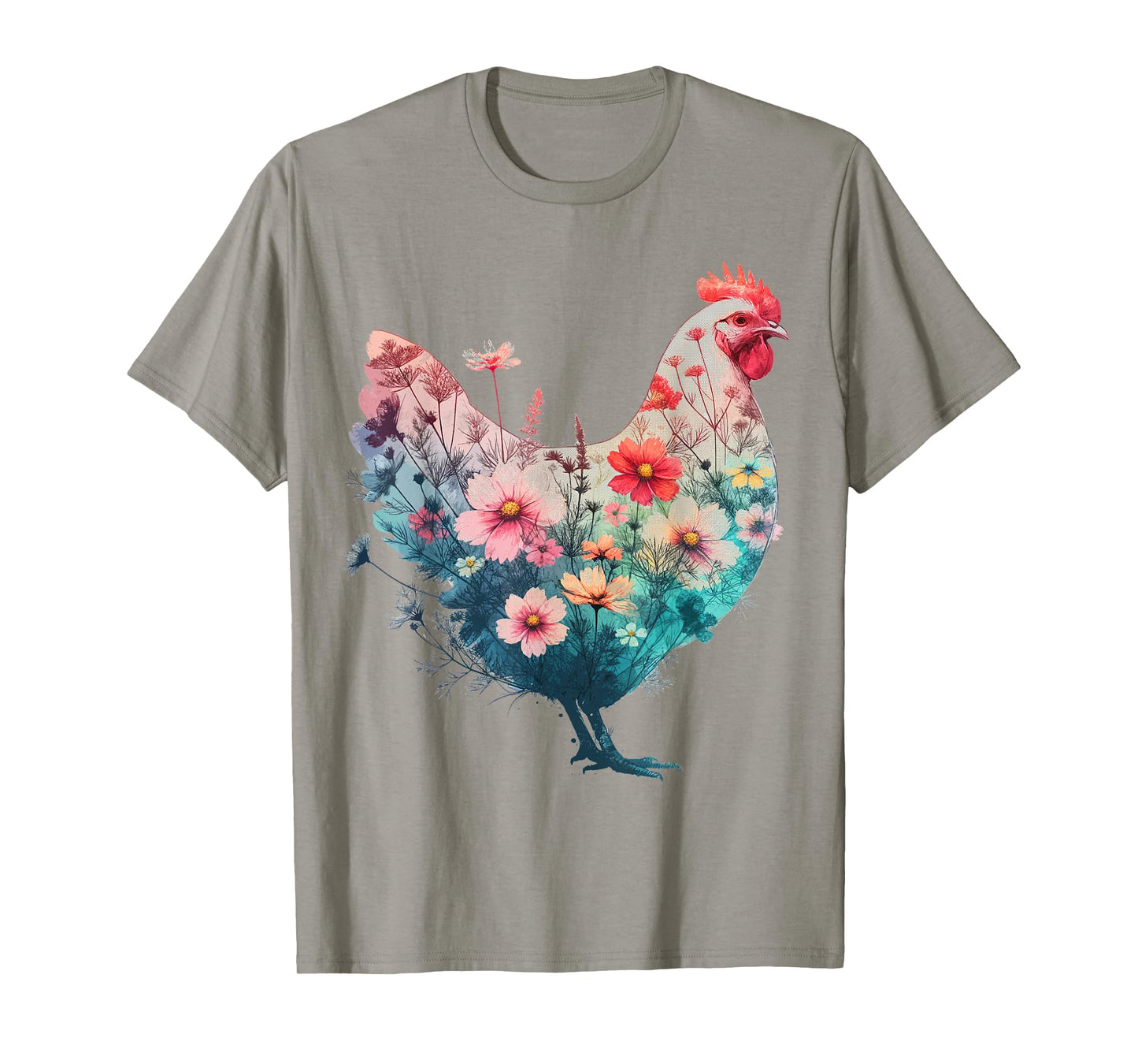 Chicken Floral Art Graphic Women Farm Chicken Lover Colorful T-Shirt