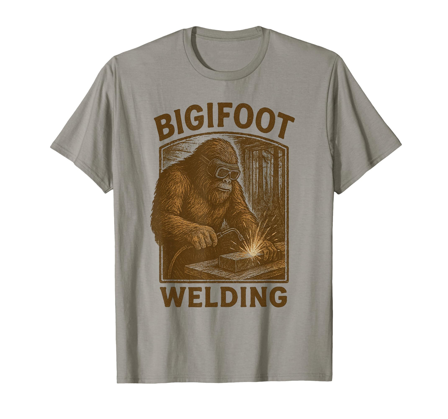 Funny Bigfoot Welding Funny Sasquatch Welder Graphic Cryptid T-Shirt