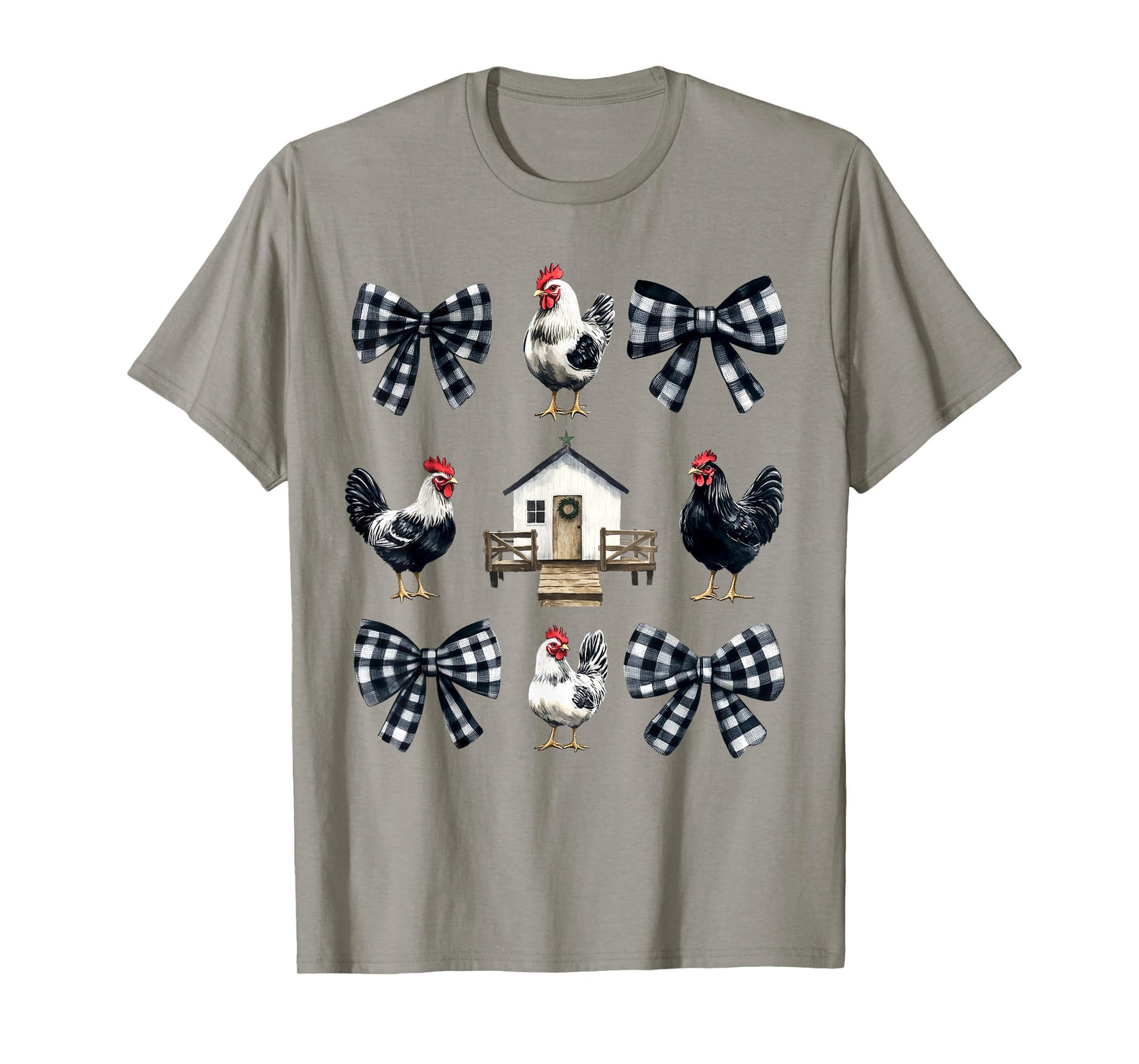 Chicken Farm Funny Aesthetic Bows Clothing Girly Womens Unisex-Kids Unisex-Adults T-Shirt Grey Small Chicken Coquette Bows Design Classic Fit