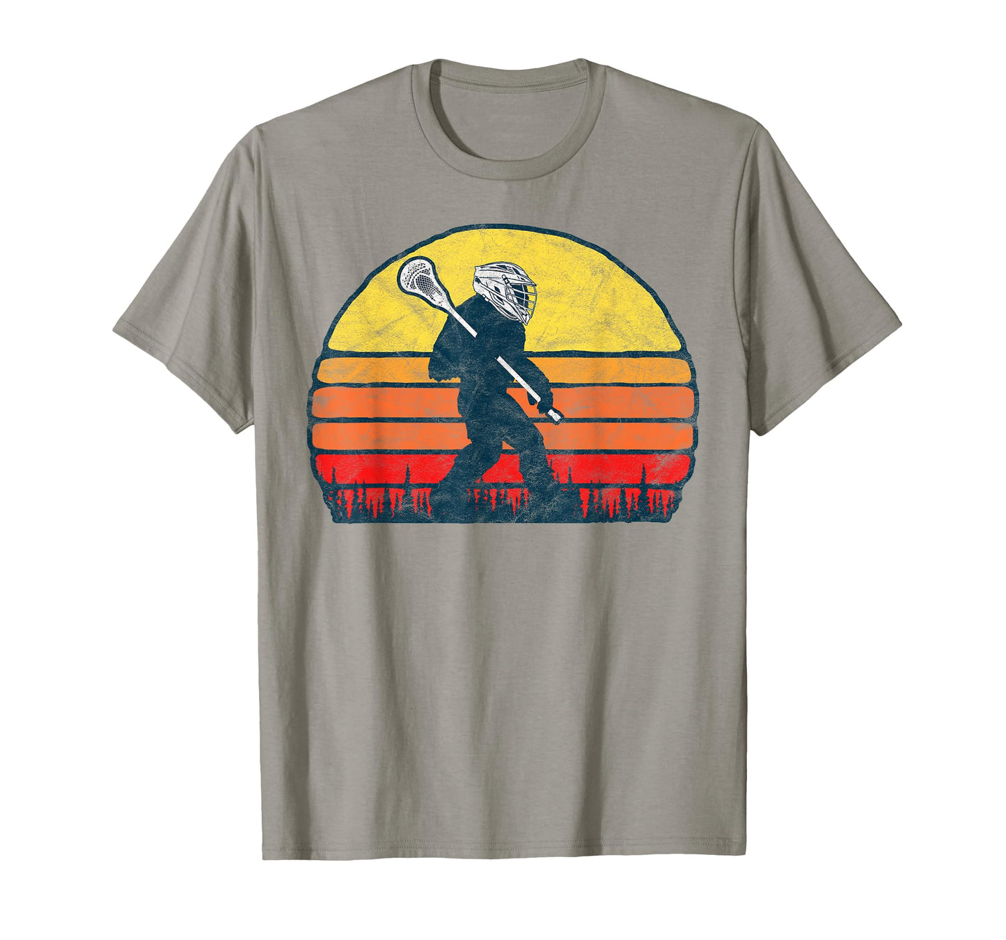 Funny Sasquatch Lax Bigfoot Lacrosse Vintage 80s Sunset T-Shirt