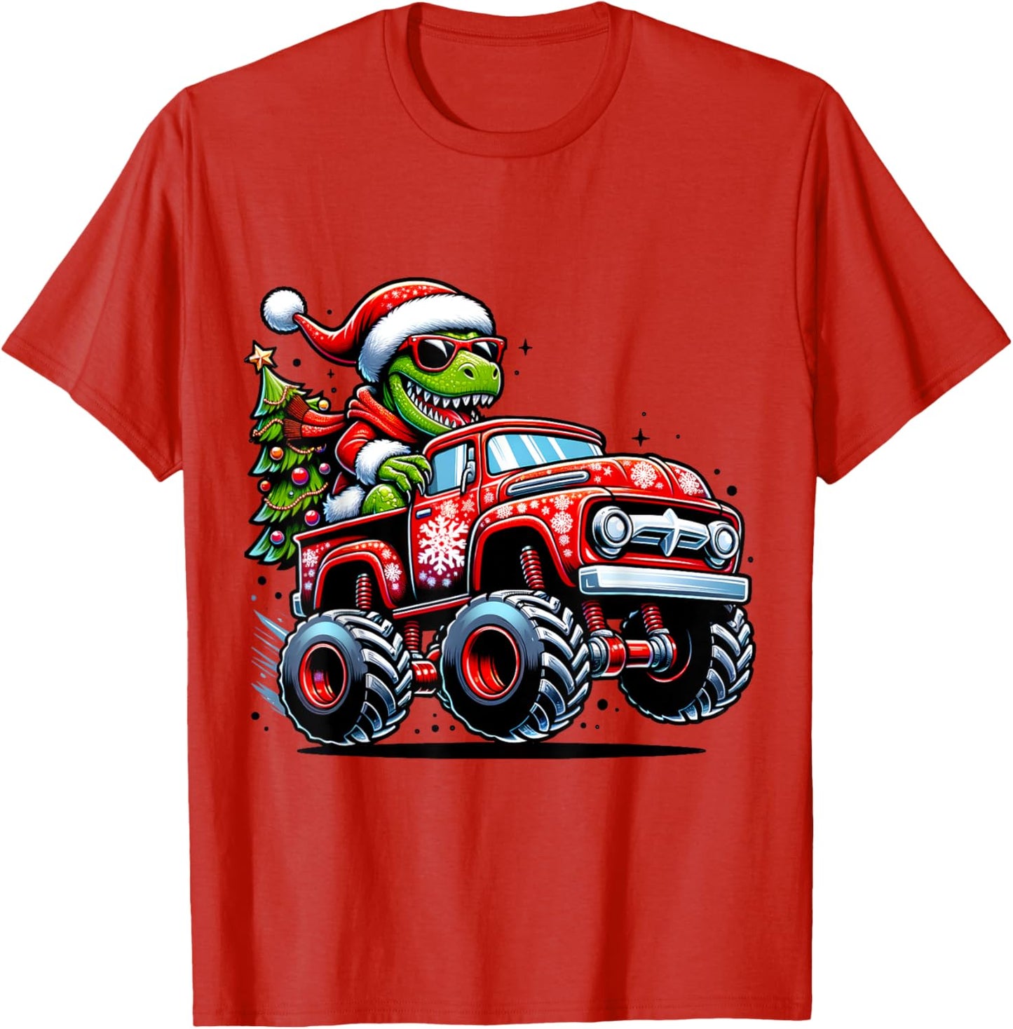 Christmas T Rex Monster Truck Boys Dinosaur Santa Xmas Funny T-Shirt