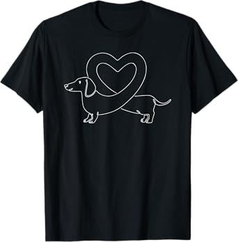 Love Heart Dachshund Wiener single Line Design for Dog Lover Men Women Kids T-Shirt
