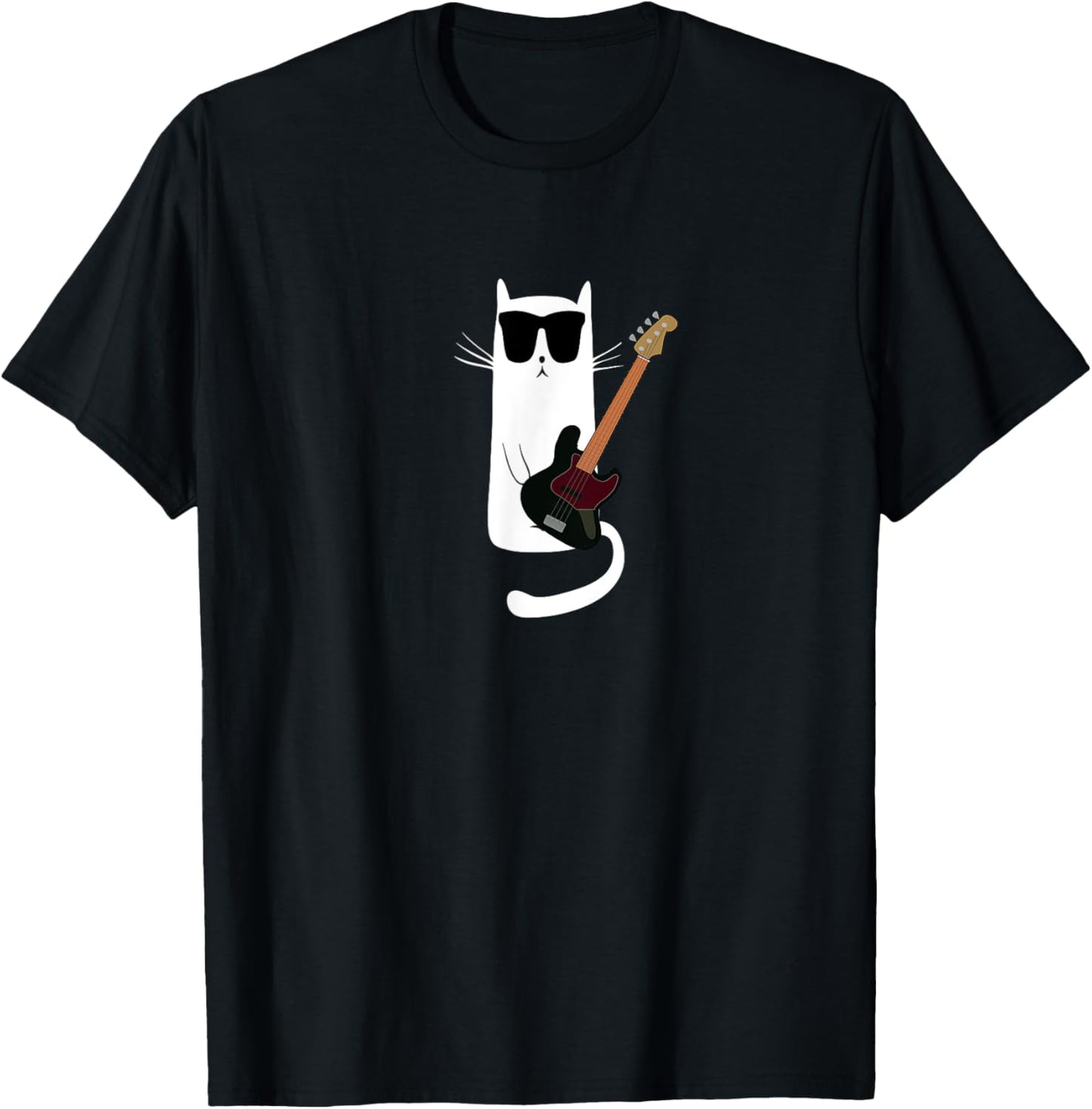Funny Cat Wearing Sunglasses Playing Bass Guitar T-Shirt