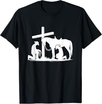 Praying Cowboy Kneeling Cross Western Bible Jesus Horse T-Shirt