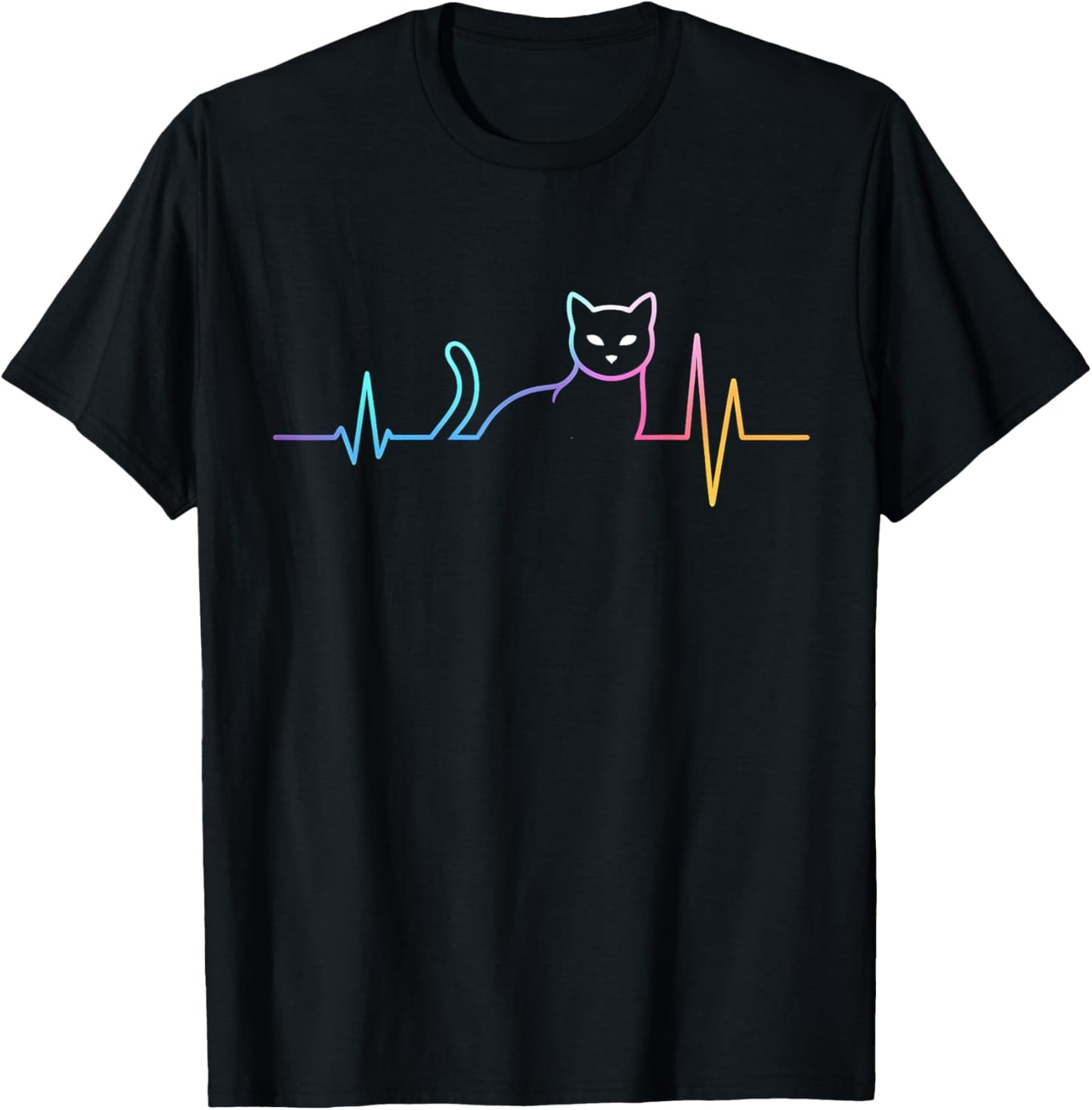 Colorful Heartbeat Cat Funny Cat Lover Fans Women Men Kids T-Shirt