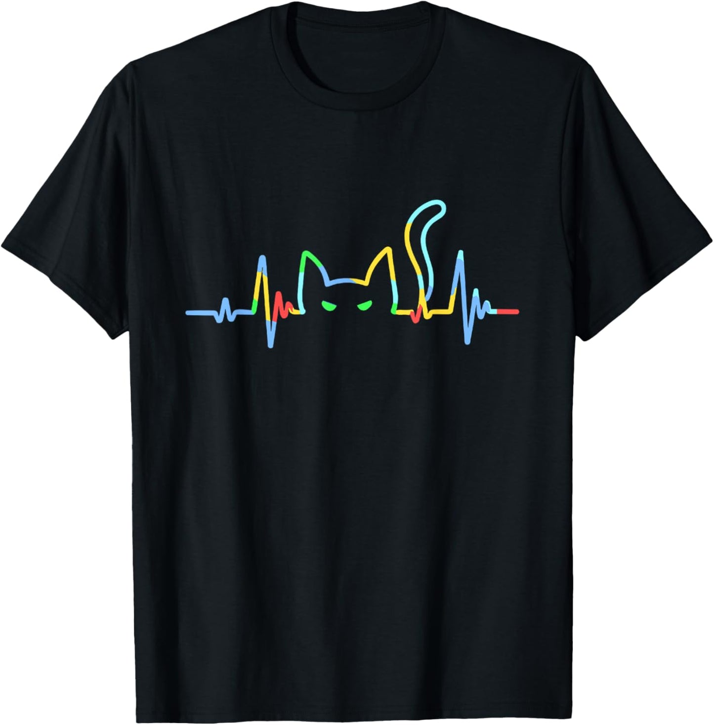 Funny Heartbeat Cat Lover Animal Silhouette Cute Cat Design T-Shirt