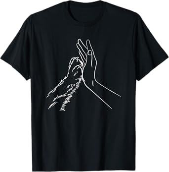 human hand and paw T-Shirt - Unisex-Adults, Black, Small, Short Sleeve, Animal Print