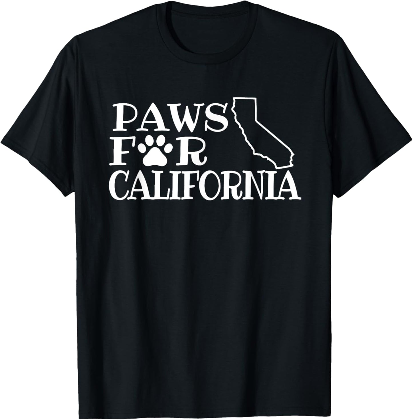 Unisex T-Shirt Black Small Short Sleeve Cotton, Polyester Paws For California Dog Cat California Lover Graphic Tee