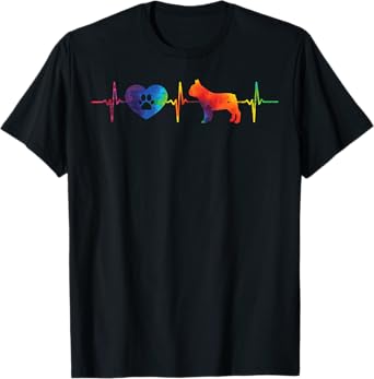 Heartbeat French Bulldog Tie Dye Frenchie Hippie Dog Gift T-Shirt