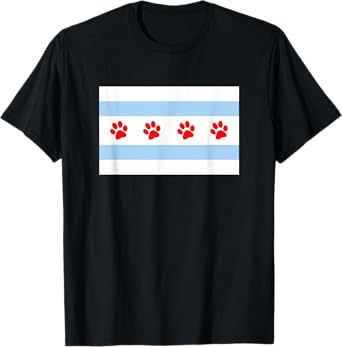 DOG LOVERS CHICAGO FLAG Paw Prints Custom T Shirt T-Shirt