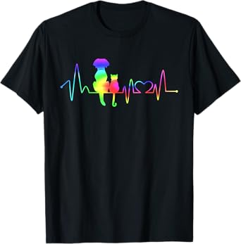 Heartbeat Cute Cat Dog Lover Animal Silhouette Vet Tech Men Women Kids T-Shirt