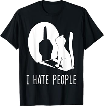Cat Shadow I Hate People Middle Finger T-Shirt