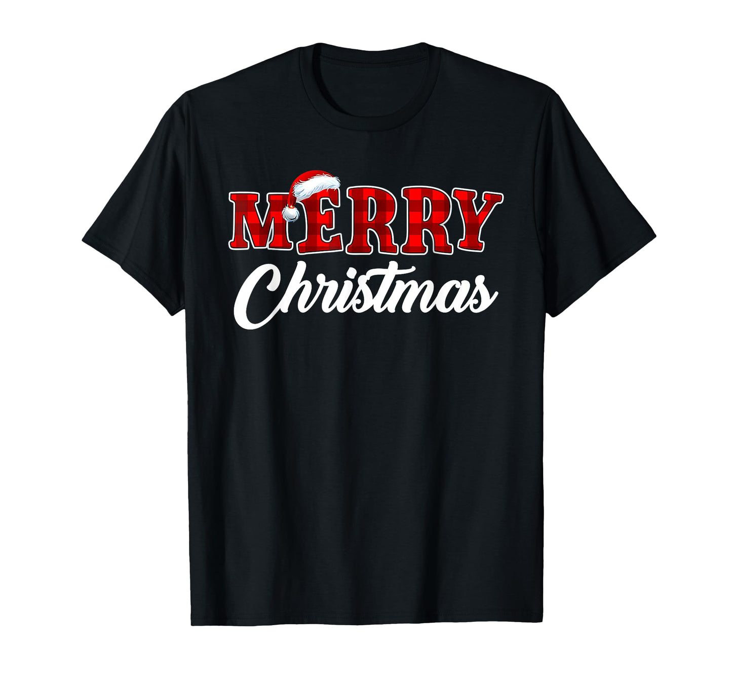 Merry Christmas Buffalo Plaid Red Xmas Santa Hat Pajamas T-Shirt