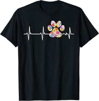 Cute vet flower paw print heartbeat ECG Vet Tech T-Shirt