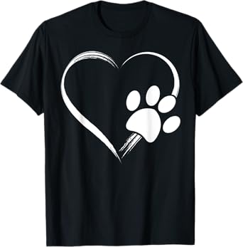 Dog Paw Print Heart Shirt Dog Lover Owner Gift for Mom & Dad T-Shirt