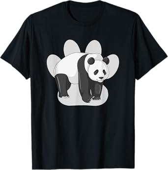 Cute Panda Bear Drawing on Paw Print Silhouette T-Shirt