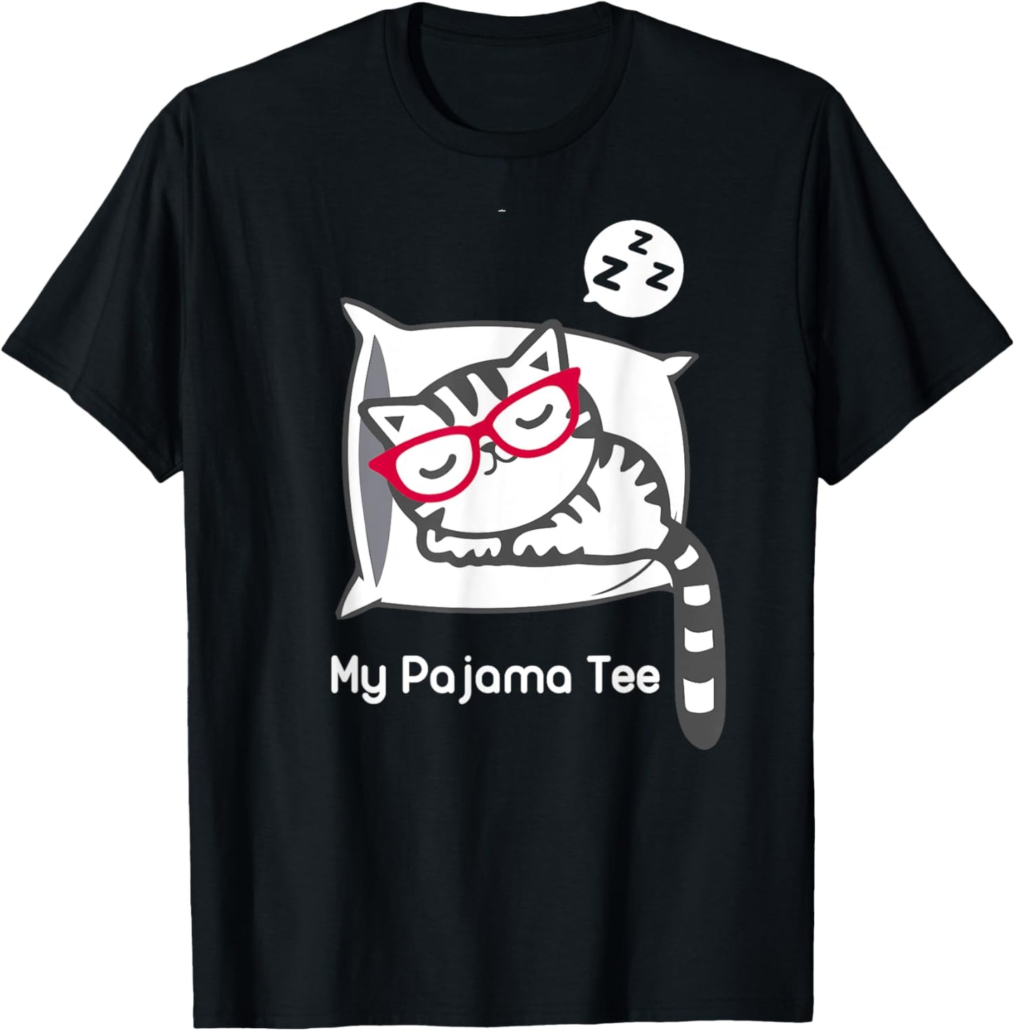 Cat Pajama Shirt Cute Sleeping Kitty with Glasses Pj T Shirt T-Shirt