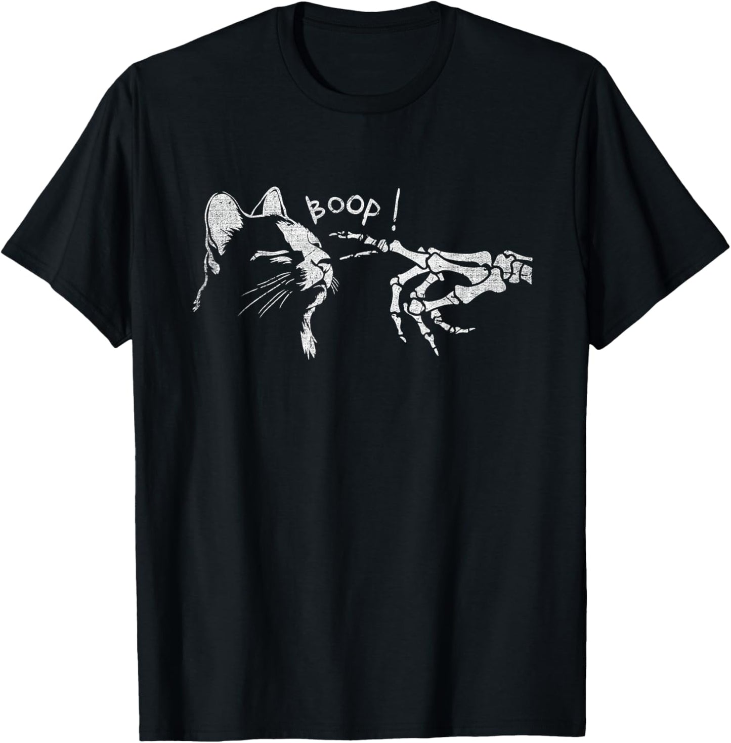 Black Cat Skeleton Hand Boop On A Cat's Nose Funny Halloween T-Shirt