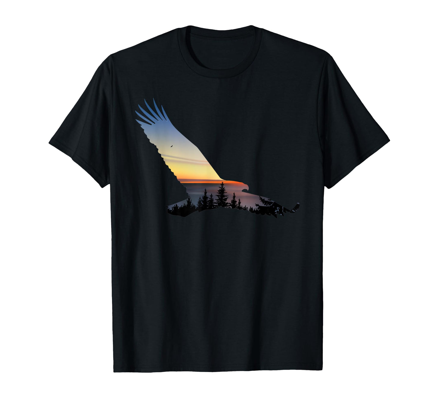 Lovely Flying Eagle Trippy Forest Sky Silhouette T-Shirt