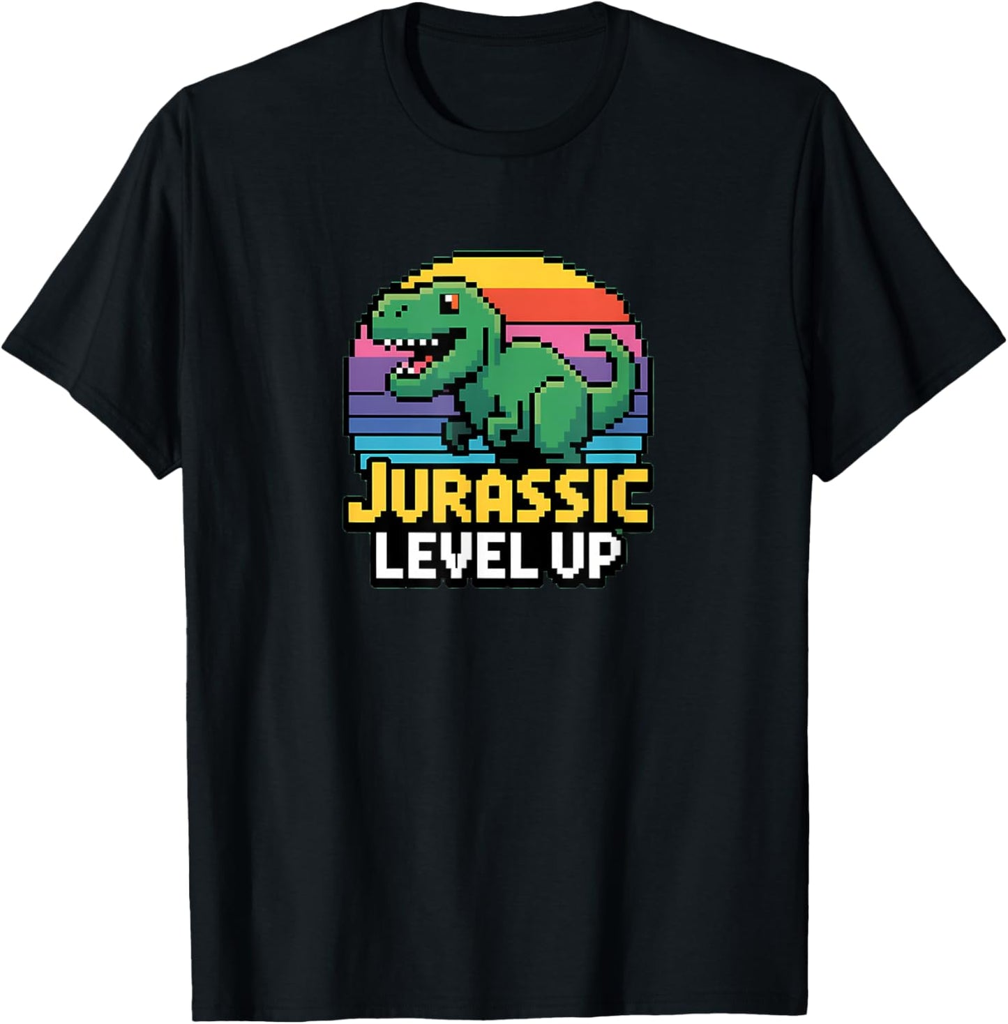 Jurassic Level Up Pixel Dinosaur Retro Gamer T-Shirt