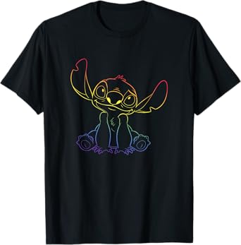 Disney Lilo & Stitch Rainbow Stitch Sitting Outline T-Shirt
