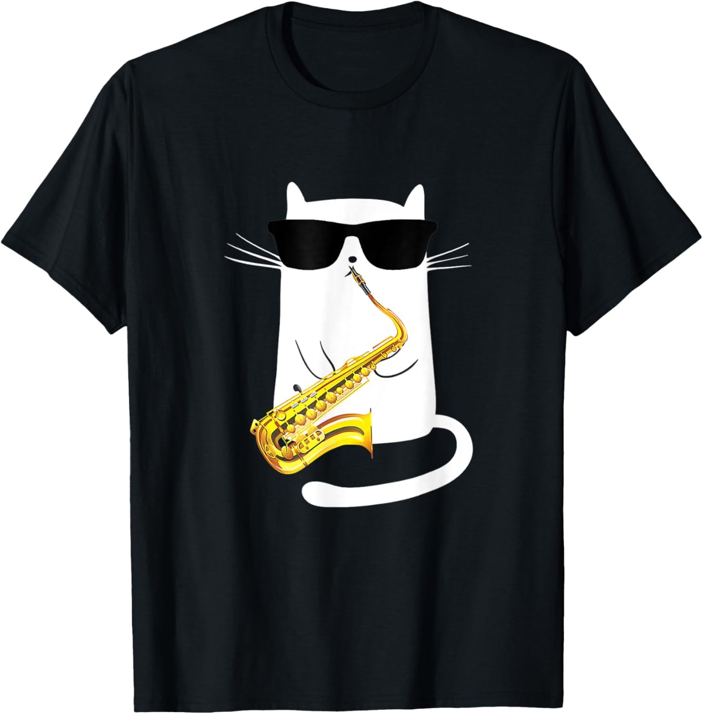 Funny Cat Wearing Sunglasses Playing Saxophone T-Shirt