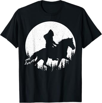 Bigfoot Riding A Horse Equestrian Men Women Sasquatch Horses T-Shirt