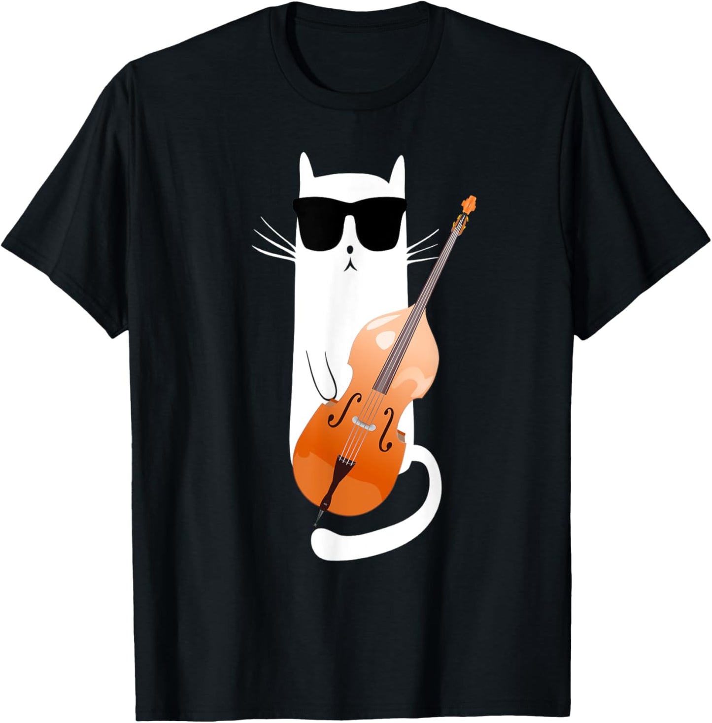 Funny Cat Wearing Sunglasses Playing Double Bass T-Shirt