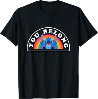 Disney Lilo & Stitch You Belong Happy Rainbow Logo T-Shirt