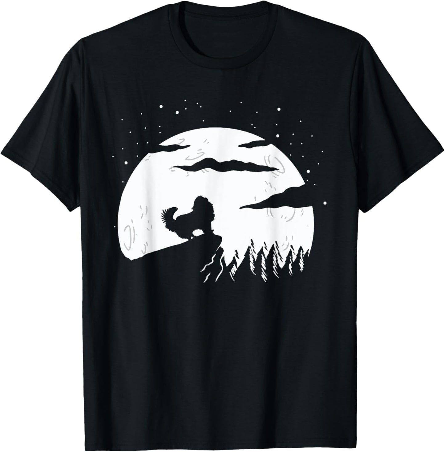 Moonlight Dog Silhouette Under Starry Sky Design T-Shirt