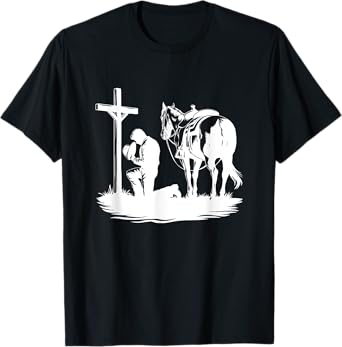 Praying Cowboy Kneeling Cross Western Bible Jesus Horse T-Shirt