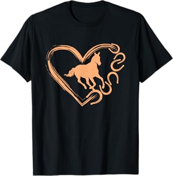 Horseshoe Heart Shaped Design - Horse Lover Horseback Riding T-Shirt